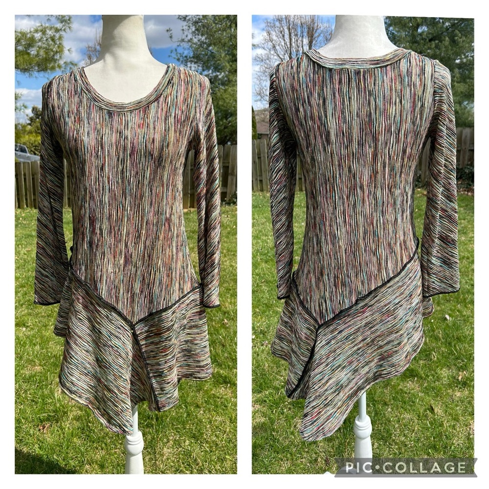 Vintage Lee Andersen Multicolor Knit Tunic Top Art to Wear y2k XS S